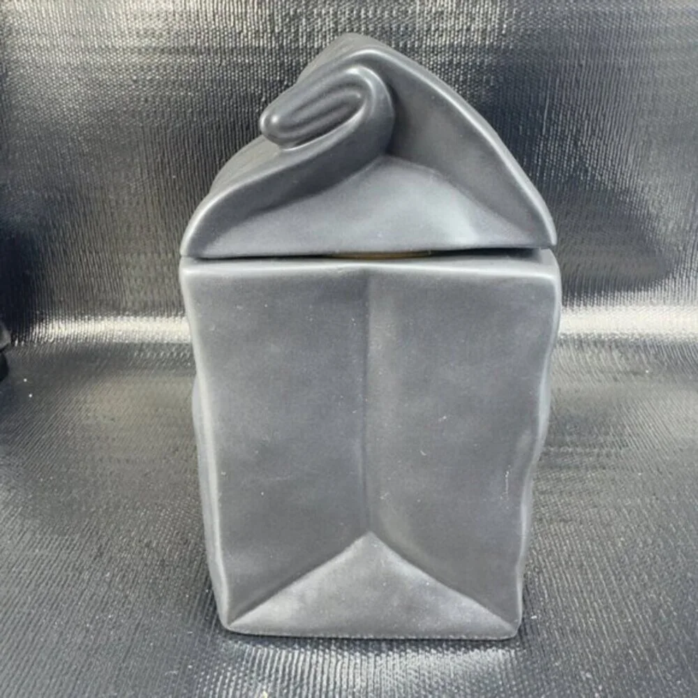 Chantal Ceramic Black Paper Bag Canister Container‎ Jar 48oz Porcelain Jar VTG